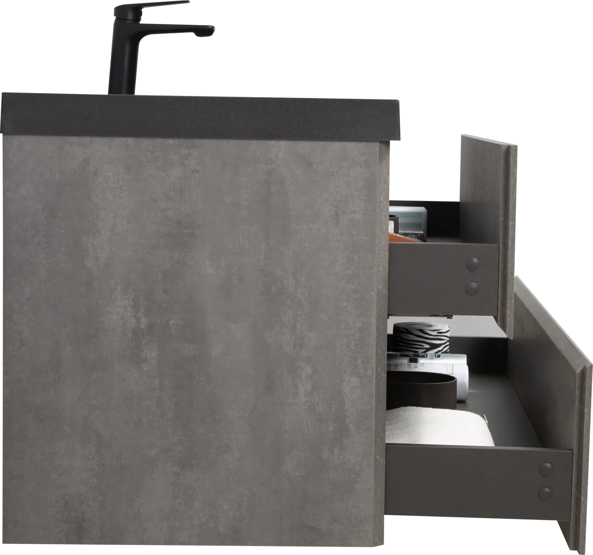 Floating Bathroom Vanity with Quartz Sand Basin and Soft Close Drawers color: Grey