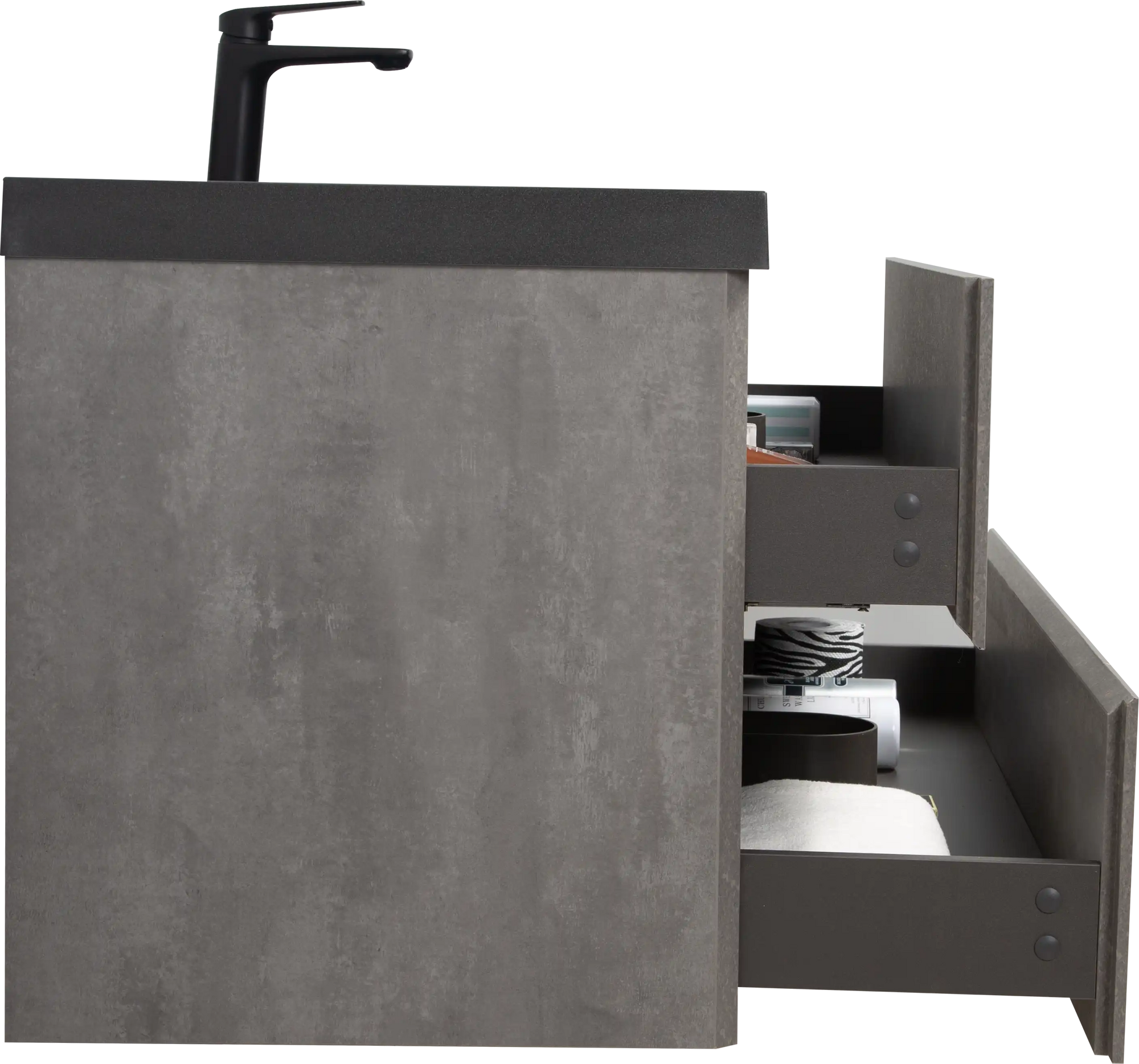 23&#39;&#39;-47&#39;&#39; Floating Dark Grey Corner Vanity with Matte Black Sink - 2 Soft Close Drawers