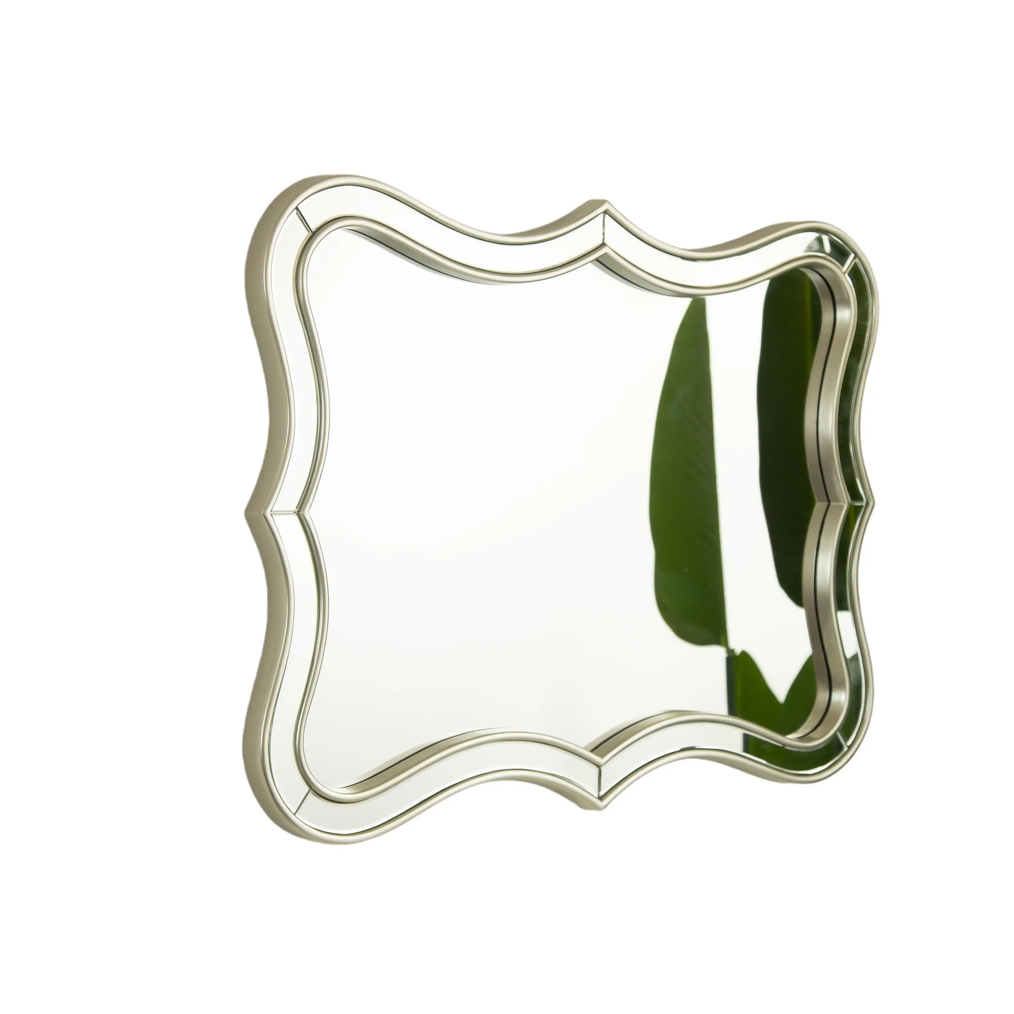 Close-up angled shot of the 32&quot; x 24&quot; rectangular modern mirror highlighting its sculpted frame | Ace Decor