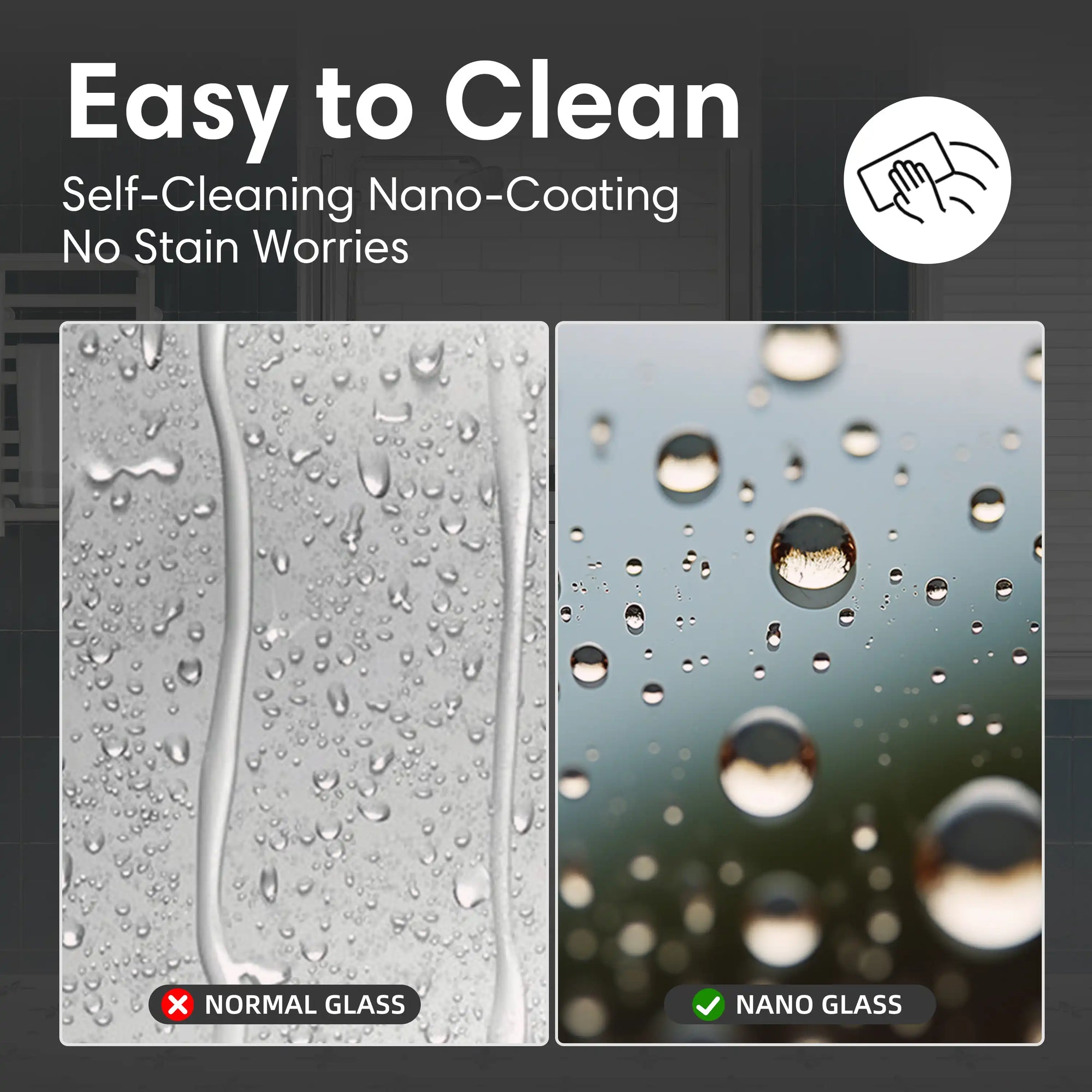 P103 Zerra Semi-Frameless Pivot Shower Door with Easy-to-Clean Nano-Coated Glass.