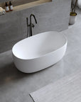 51" Seamless Resin Stone Freestanding Soaking Tub – White, with Overflow & Pop-Up Drain color: Matte White