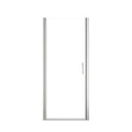 Chrome semi-frameless pivot shower door with clear tempered glass.