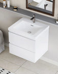 Floating Bathroom Vanity with Resin Top Basin & Soft Close Drawers - Modern Wall-Mounted Storage Cabinet color:White