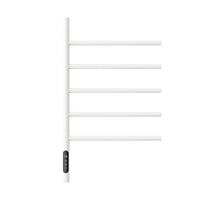 White Orven Series towel rack heater 16 x 27 with 5-bar design and smart touch control | Ace Decor