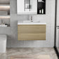 Floating Bathroom Vanity with Resin Top Basin & Soft Close Drawers - Modern Wall-Mounted Storage Cabinet color: Oak