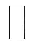 matte black framed pivot glass shower door.
