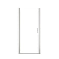 Chrome semi-frameless pivot shower door with clear tempered glass.
