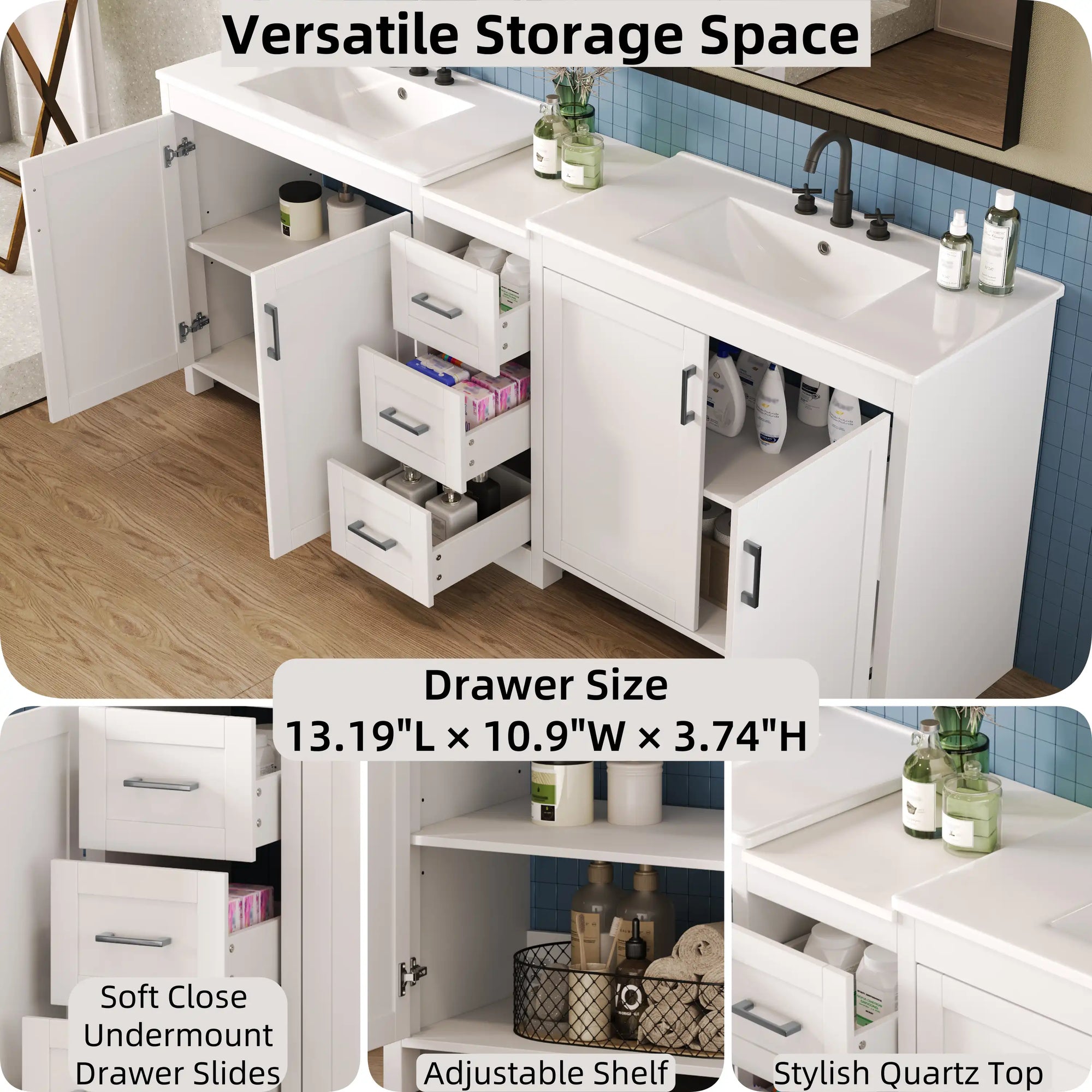 Elysian 84&quot; Freestanding Bathroom Vanity with Double Sinks – White