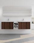 Monterey Series 72" Double Floating Bathroom Vanity in California Walnut with Side Cabinet and Integrated Sink