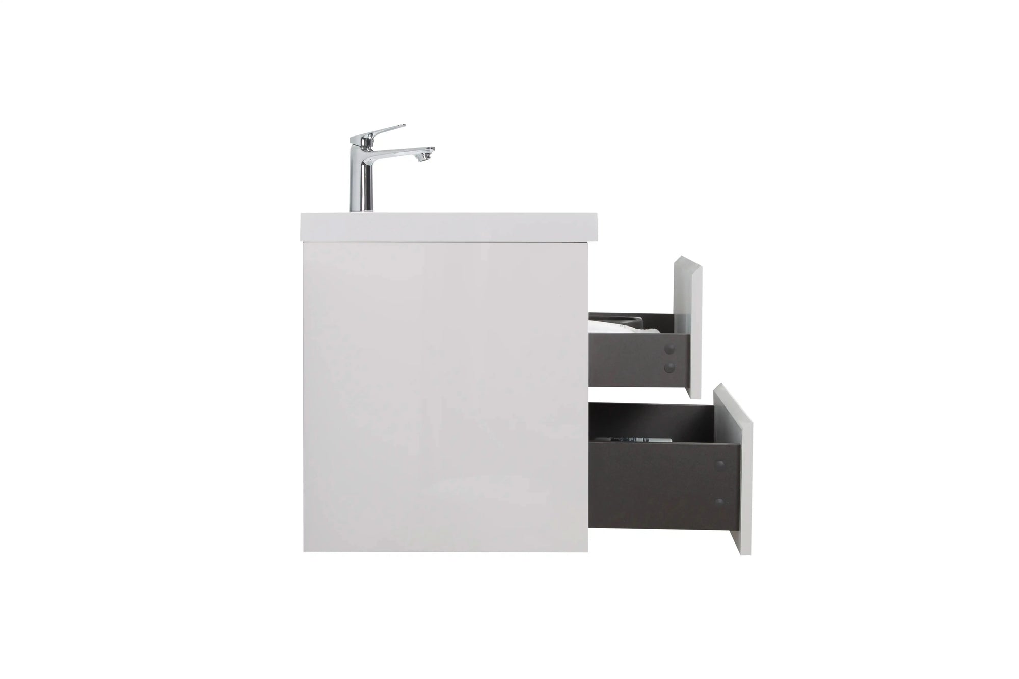 Floating Bathroom Vanity with Resin Top Basin &amp; Soft Close Drawers - Modern Wall-Mounted Storage Cabinet color:White