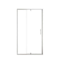 36 x 72 pivot shower door with clear tempered glass and chrome handle, modern frameless style.