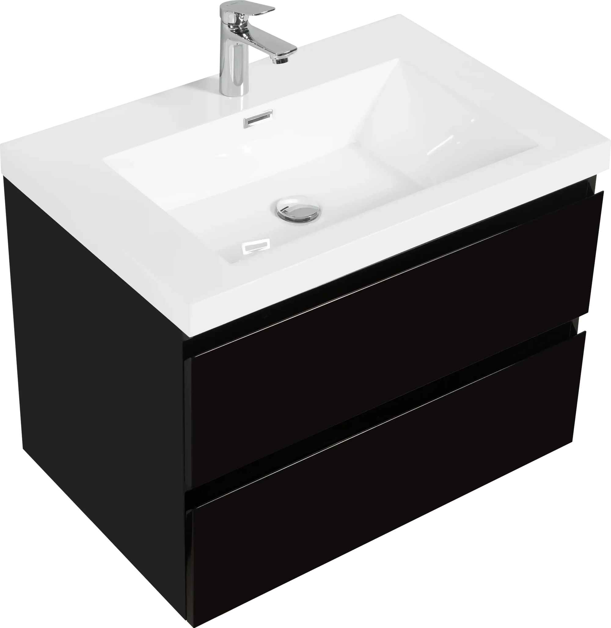 Floating Bathroom Vanity with Resin Top Basin &amp; Soft Close Drawers - Modern Wall-Mounted Storage Cabinet color: Black