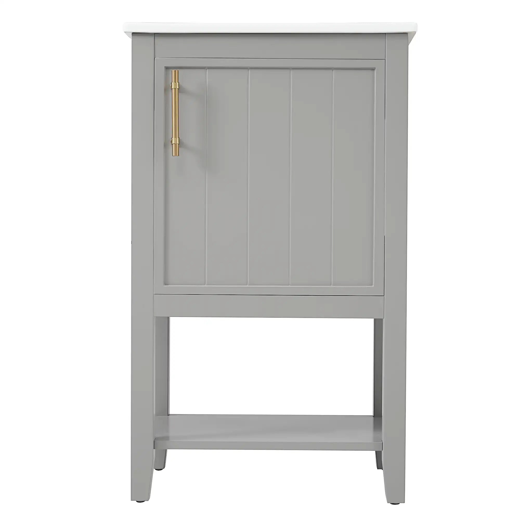 20" grey vanity bathroom unit front view with gold handle | Ace Decor