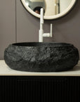 Astra Series 18" Oval Sculpted Resin Stone Vessel Basin - Onyx Black