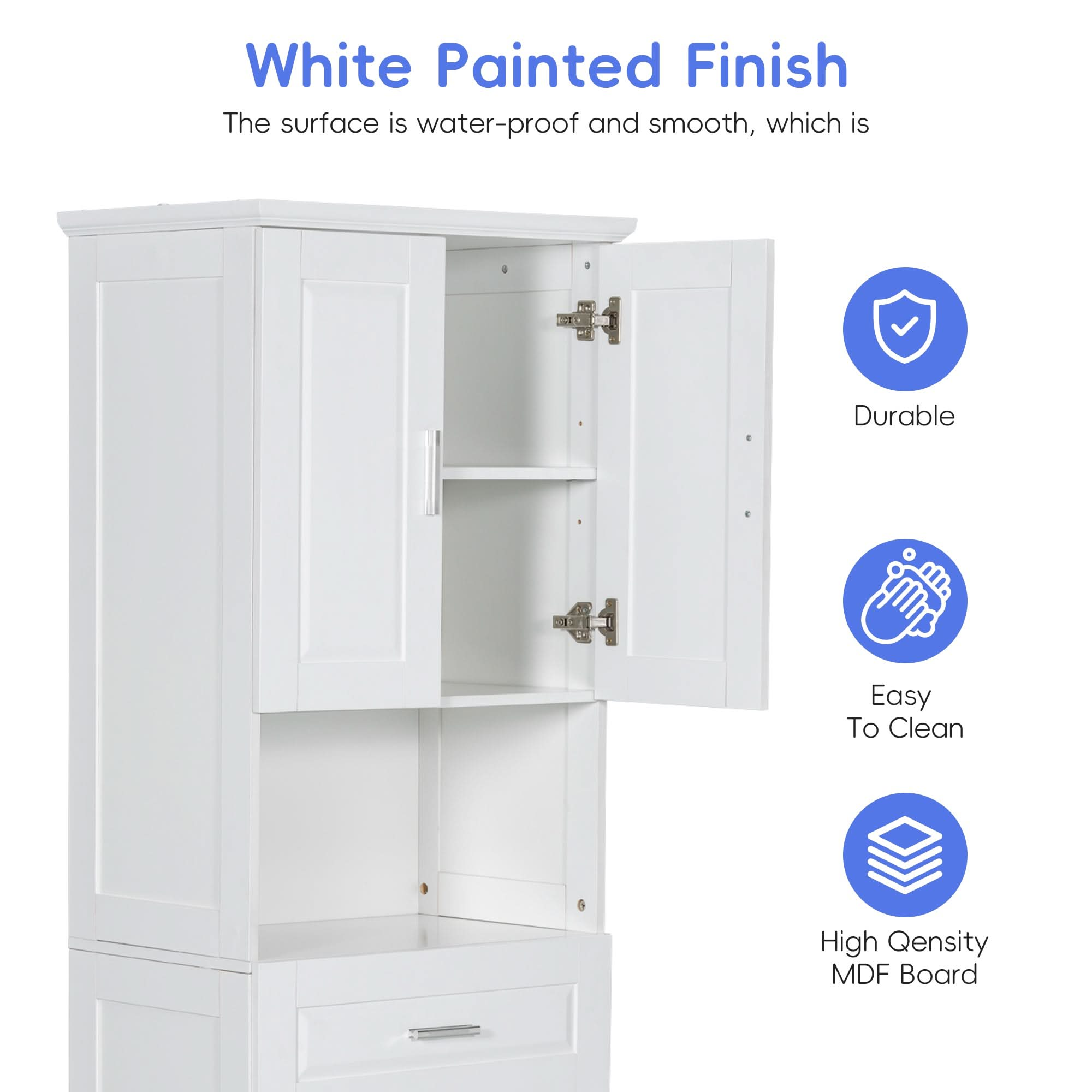 tall bathroom cabinet with laundry basket color:White