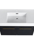 Top view of the 36 inch wall mounted bathroom vanity featuring smooth resin sink.