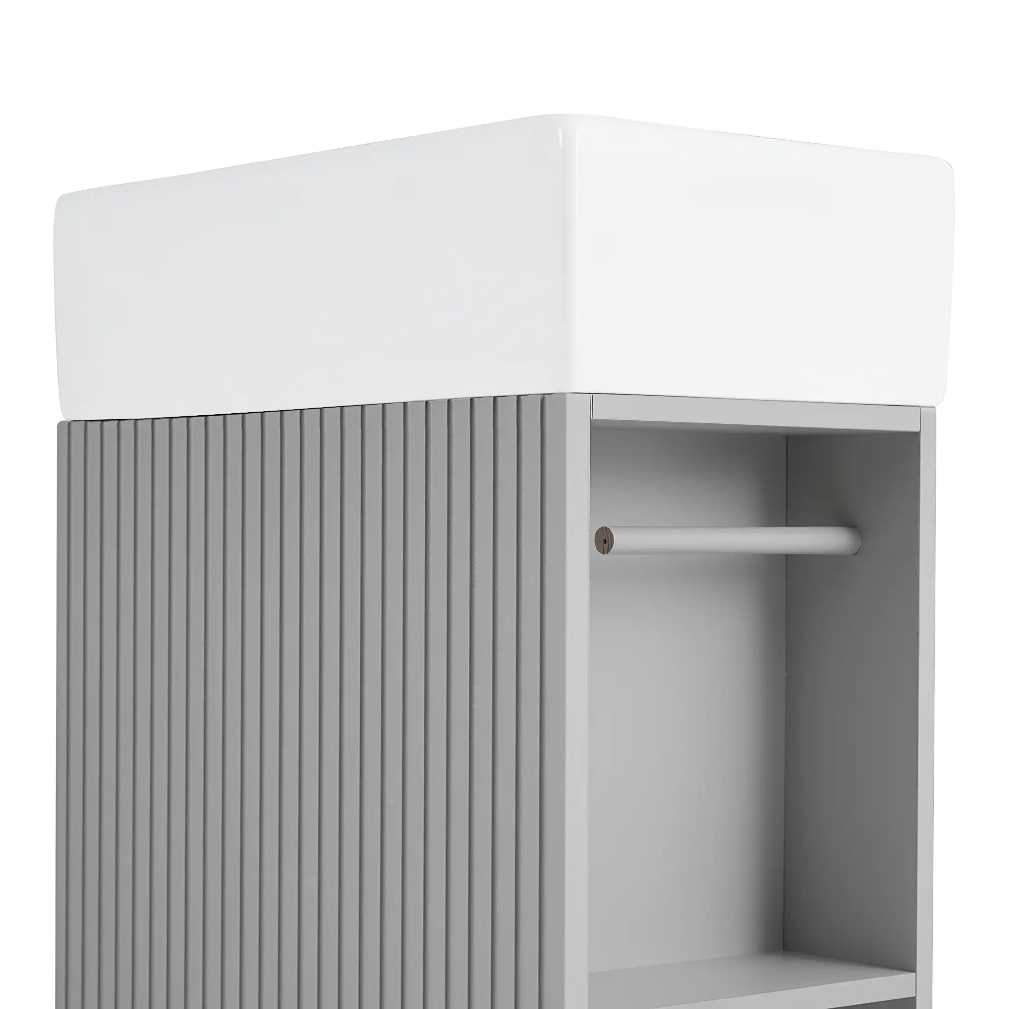 18 inch vanities for bathrooms with built-in side toilet paper holder, textured gray.