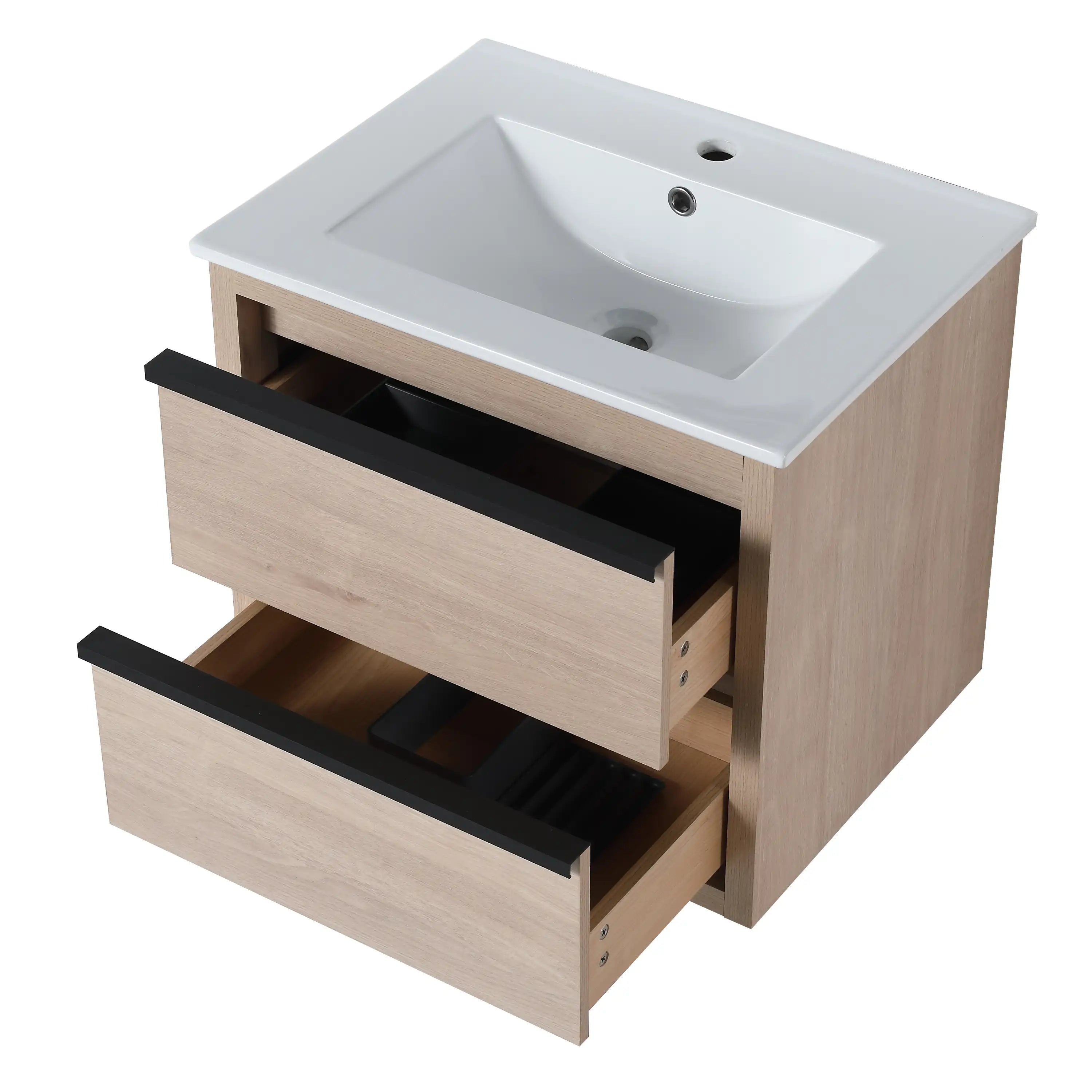 White ceramic sink top on 24" bathroom wall mount vanity.