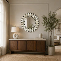 PrismAura Collection - 32" Geometric Layered Glass Round Accent Mirror