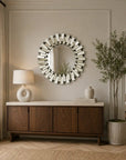 PrismAura Collection - 32" Geometric Layered Glass Round Accent Mirror