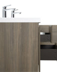 59 inch double sink vanity close-up showing ash grey cabinet finish and soft-close drawer construction | Ace Decor