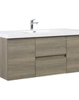 Angled view of 59 inch vanity single sink showing minimalist ash grey floating cabinet and clean-lined profile | Ace Decor