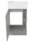 18 inch vanities for bathrooms with open storage, front view in textured gray | Ace Decor