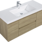 Modern Floating Bathroom Vanity with Resin Top Basin & Soft Close Drawers - Wall-Mounted Storage Cabinet color: Oak