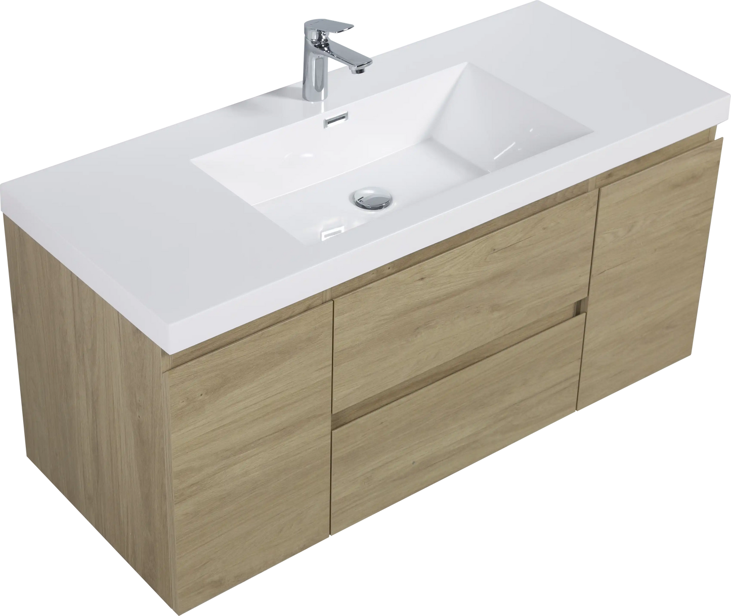 Modern Floating Bathroom Vanity with Resin Top Basin & Soft Close Drawers - Wall-Mounted Storage Cabinet color: Oak