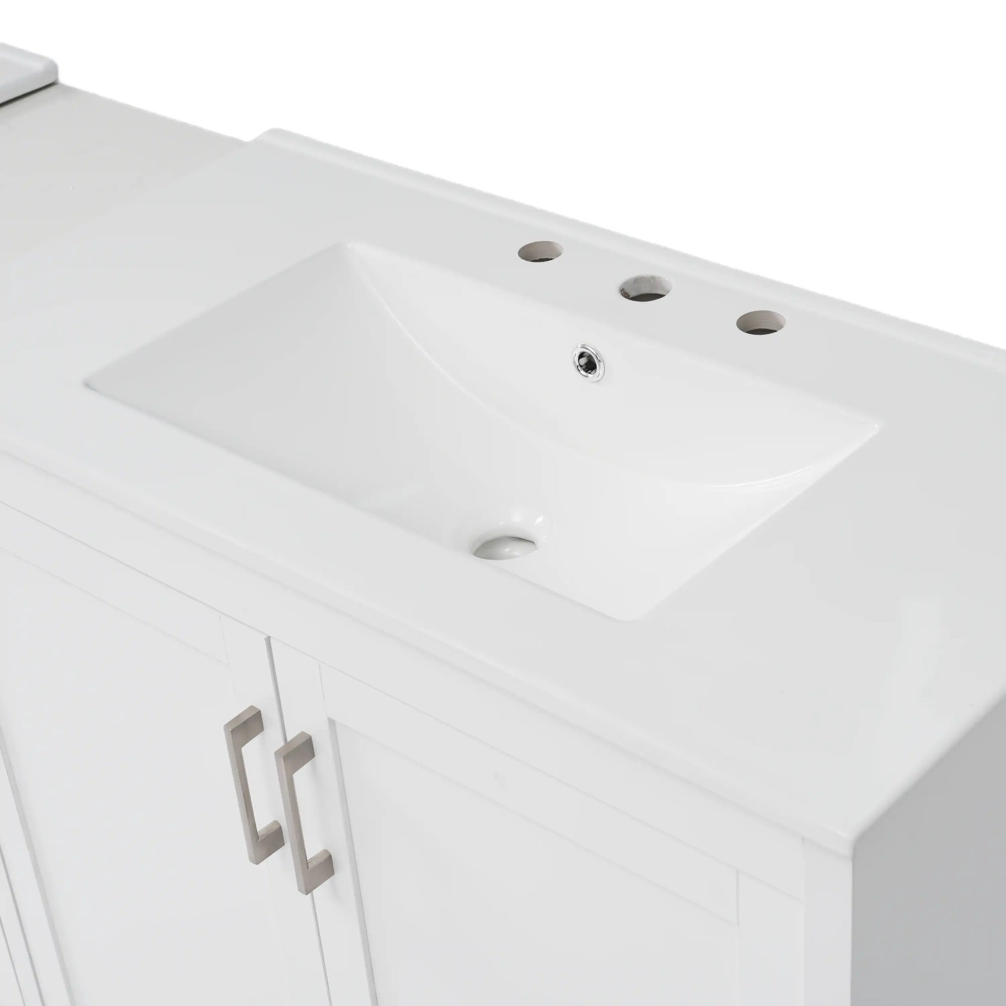 Ceramic sink basin on a 36-inch double freestanding bathroom vanity, featuring modern white finish and durable design | Ace Decor