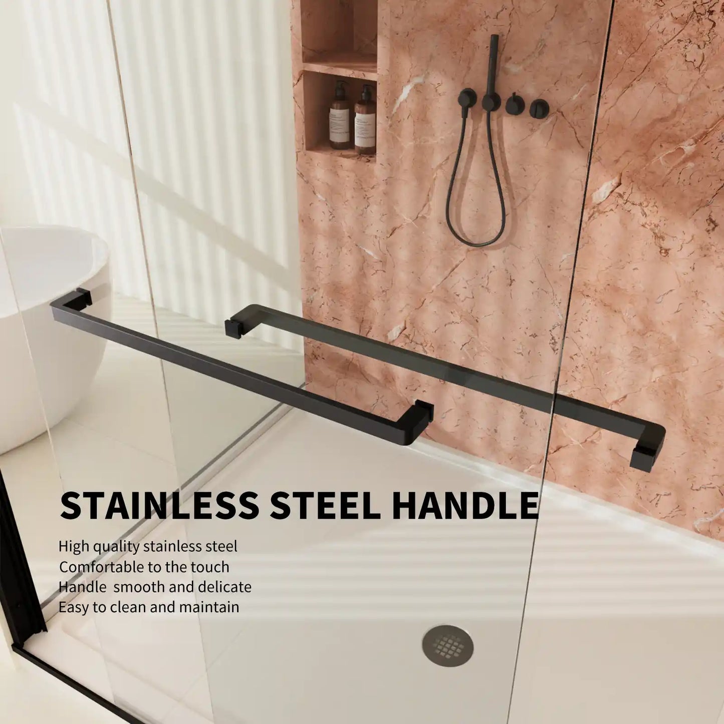 Sliding Glass Shower Doors Semi-Frameless color:Matte Black