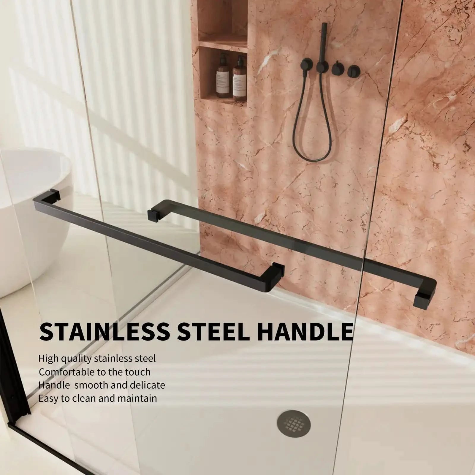 semi-frameless glass sliding shower doors color:matte black