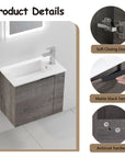 Bathroom Vanity with Sink 22 Inch for Small Floating Bathroom with Soft Close Door color: Plaid Grey Oak