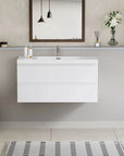 Floating Bathroom Vanity with Resin Top Basin & Soft Close Drawers - Modern Wall-Mounted Storage Cabinet color:White