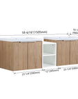 Monterey Series 60" Double Floating Bathroom Vanity in Imitative Oak with Side Cabinet and Integrated Sink
