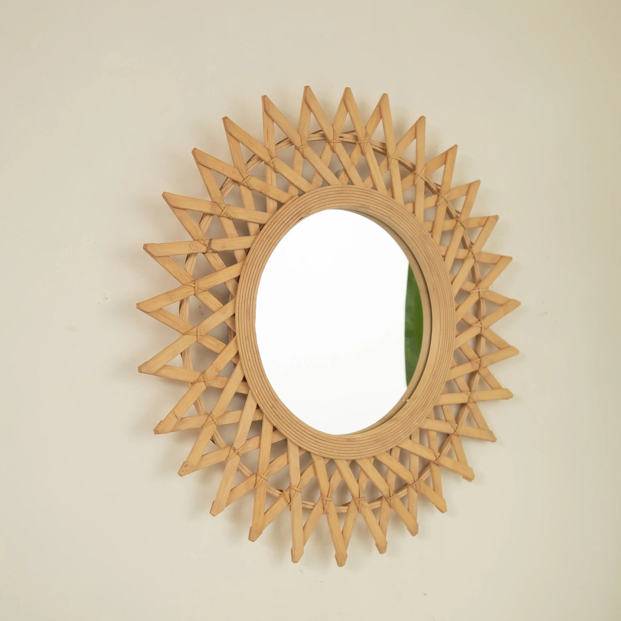 24-inch bamboo bathroom mirror with handwoven sunburst design | Ace Decor