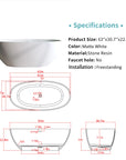 ACE DECOR freestanding bathtub Solid Surface Bathtub with detailed size and specifications in matte white.