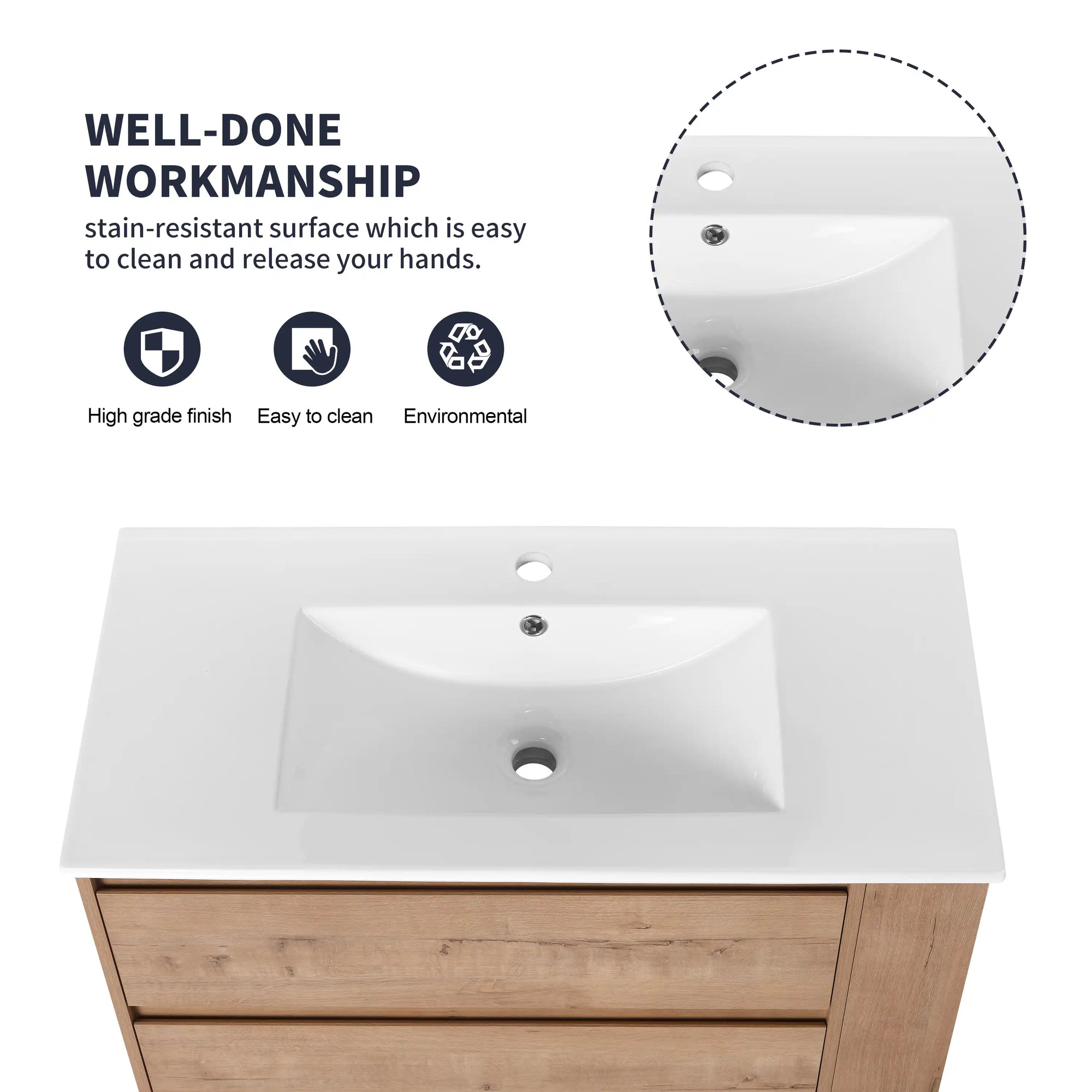 36" wall mounted bathroom vanity with durable ceramic basin and easy-clean stain-resistant surface | Ace Decor