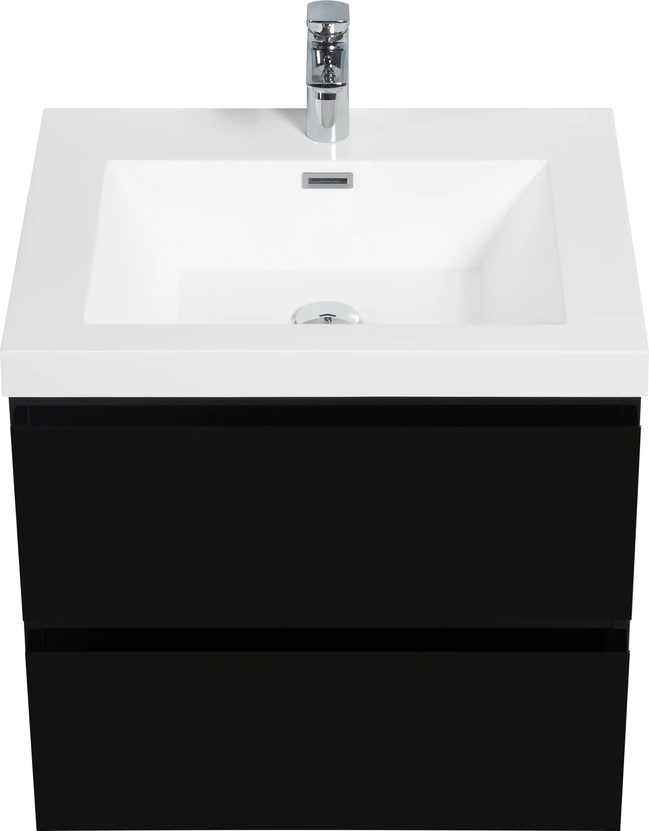 23-42 Inch Glossy Black Bathroom Floating Vanity with Resin Sink and 2 Soft-Close Drawers