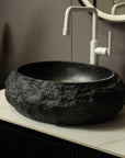 Astra Series 18" Oval Sculpted Resin Stone Vessel Basin - Onyx Black