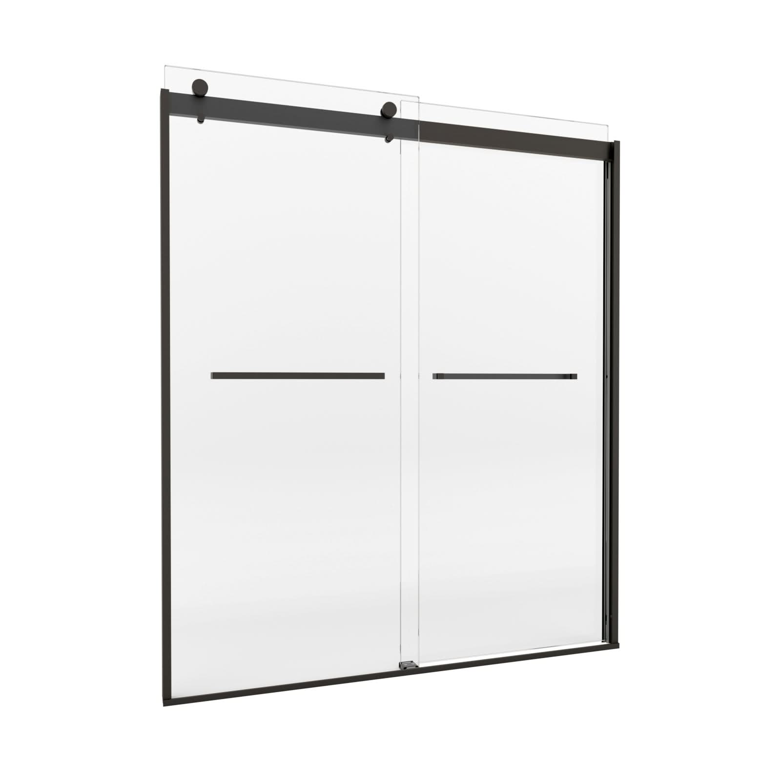 semi-frameless glass sliding shower doors color:matte black