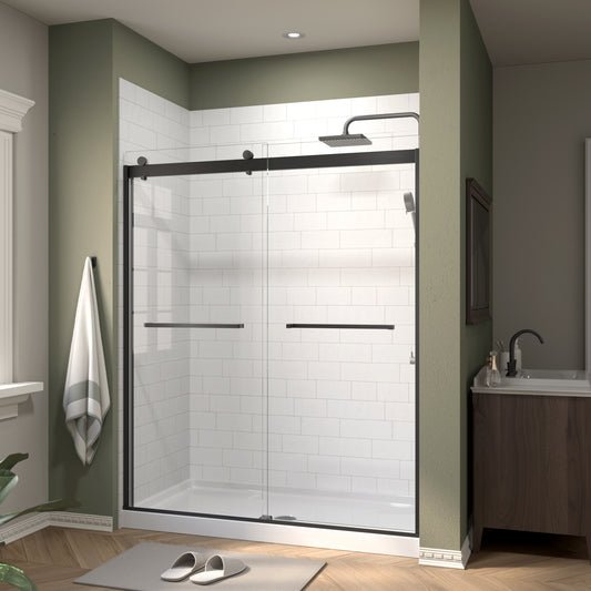 semi-frameless glass sliding shower doors color:matte black