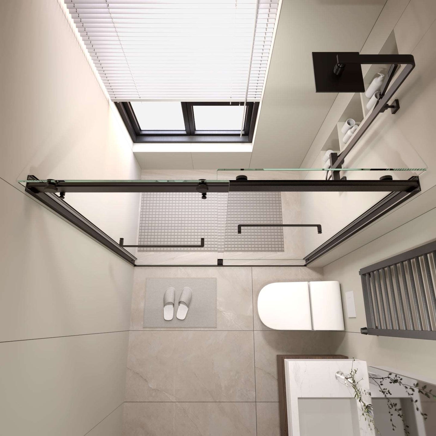 semi-frameless glass sliding shower doors color:matte black