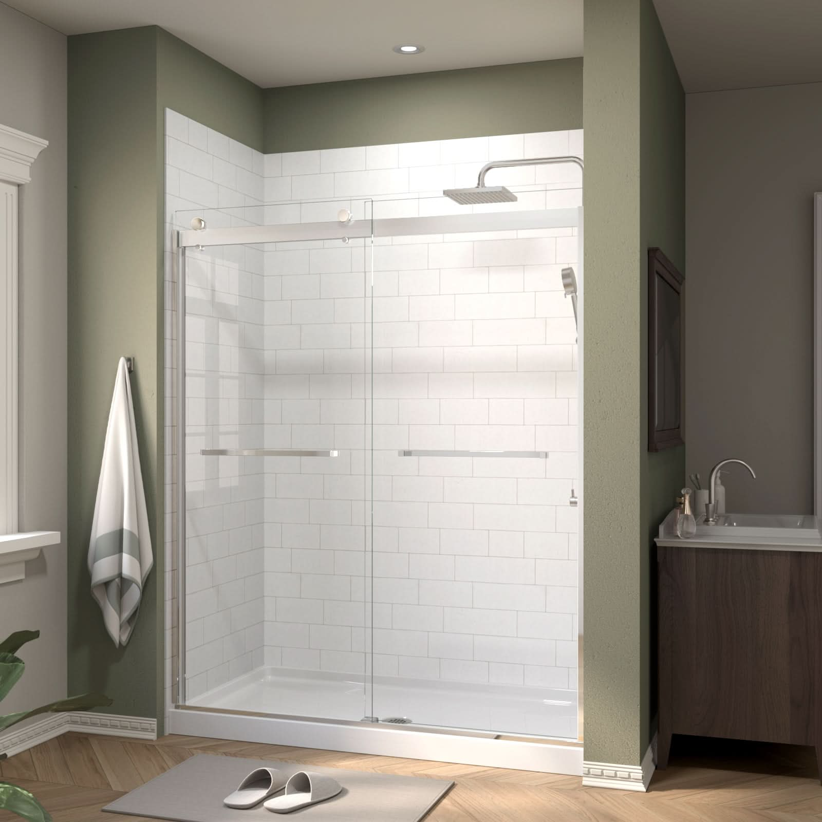 semi-frameless glass sliding shower doors color:chrome