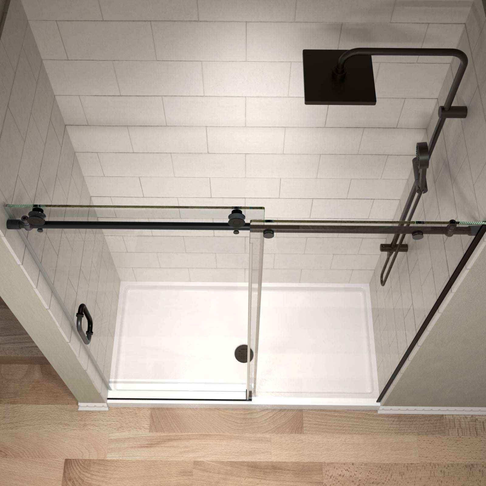 Sliding Shower Doors Matte Black Stainless Steel Frameless