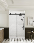 48" x 74" Black Frameless Double Sliding Shower Door with Soft-Close - Leak-Proof, Easy-Clean