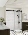 48" x 74" Black Frameless Double Sliding Shower Door with Soft-Close - Leak-Proof, Easy-Clean