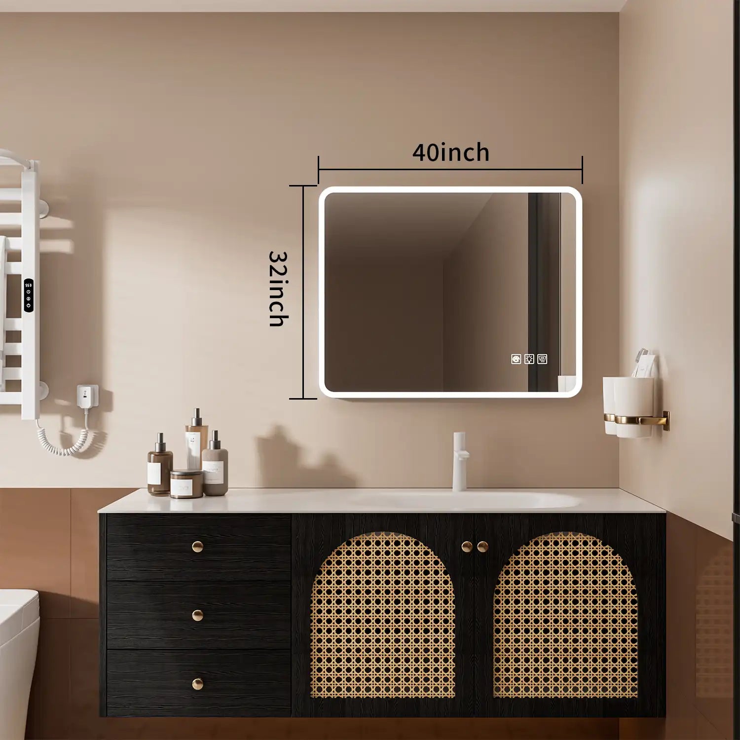 40&quot;x32&quot; Rectangular Framed Dimmable Anti-Fog LED Wall Bathroom Vanity Mirror