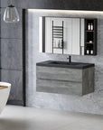 Floating Bathroom Vanity with Quartz Sand Basin and Soft Close Drawers color: Grey