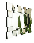 Angled perspective of a 39 x 29 modern decorative mirror featuring geometric beveled glass blocks | Ace Decor